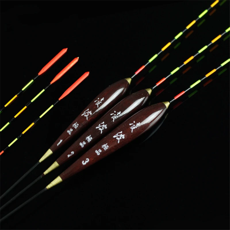 3pcs High Sensitivity Fishing Float Wood Fluorescent Bobber Luminous Float Marked Bold Fishing Light Float Fishing Accessories