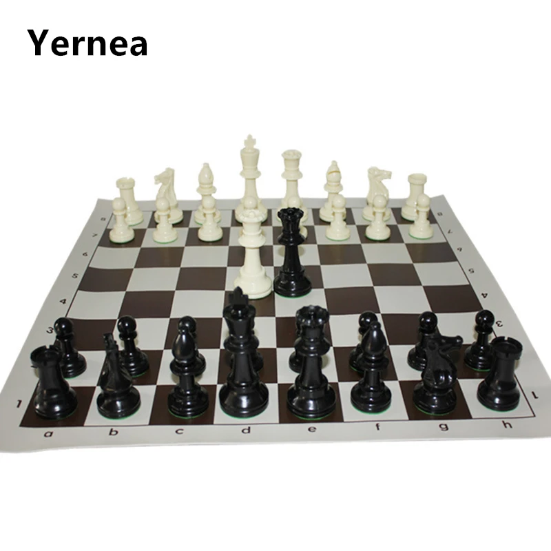 International Standard Chess Game Set Competition King 97mm(3.82inch) Large Plastic Chess Set with Chessboard 4 Rear Game Yernea