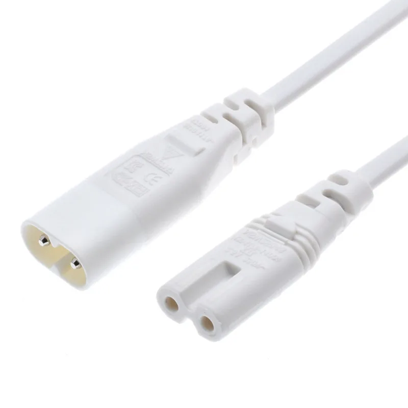 IEC 60320 C8 Plug to C7 Receptacle Male to Female Extension Power Supply Main Adapter Cable 0.3m/1.5m White Color