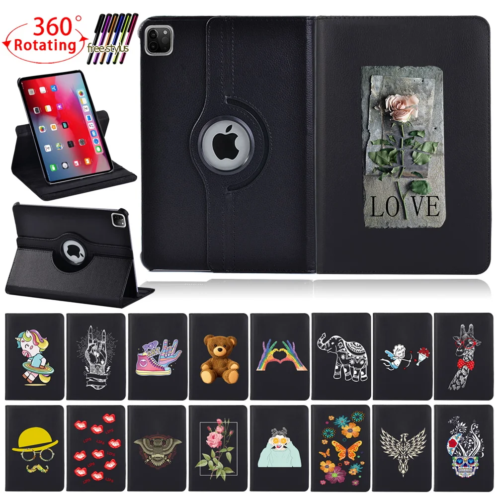 for Apple IPad Air 1/2 /3/4 9.7 10.5 2019 2020 - Cartoon Pattern 360 Rotating PU Leather Tablet Stand Folio Cover Case