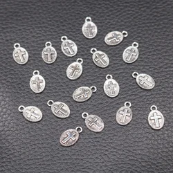 50pcs Silver Plated Mini Christian Holy Cross Metal Tag Pendant DIY Charm Retro Earring Bracelet Jewelry Crafts Making M631