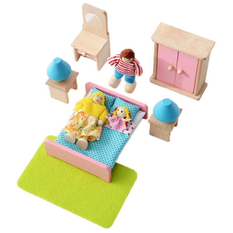 Mobili per case delle bambole Set di giocattoli in miniatura per bambini finta sale da gioco Set vestito finta bambole giocattoli di simulazione delicato legno