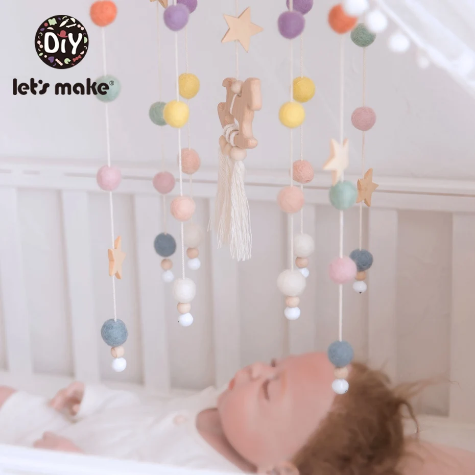 Let'S Make – guirlande Mobile en feutre de laine pour bébé, décor de fête prénatale en bois, cloches de lit suspendues