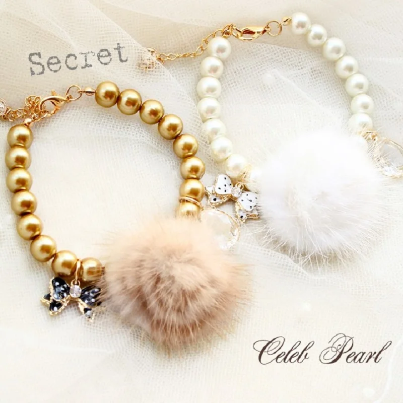 Handmade Dog Accessories Pet Supplies Necklace Beautiful Mink Big Pearls Adjustable Small Cat Jewelry Sparkly Party Customize