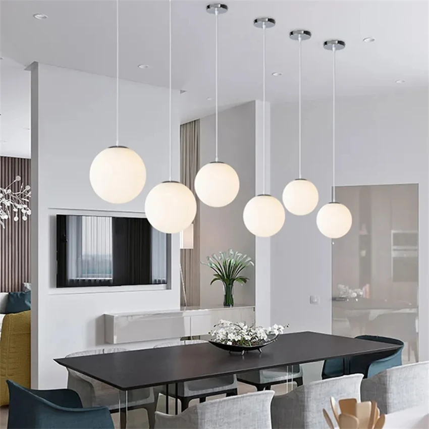 Europe modern single white ball pendant lights restaurant milk tea clothing shop stairs bedroom glass hanging lights fixtures