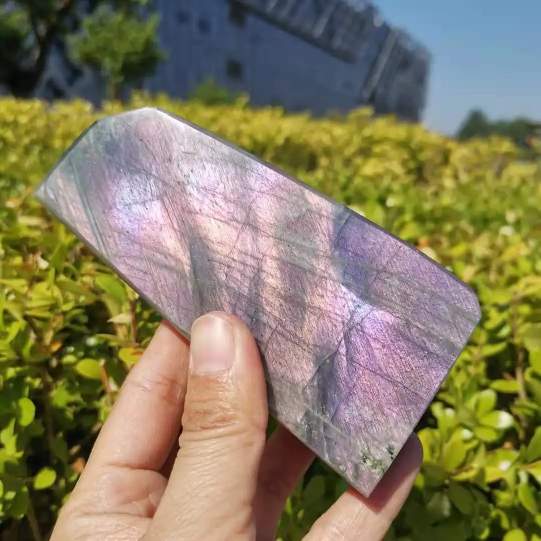 310g Flashy Natural purple Labradorite crystal display polished Quartz Crystal Specimen