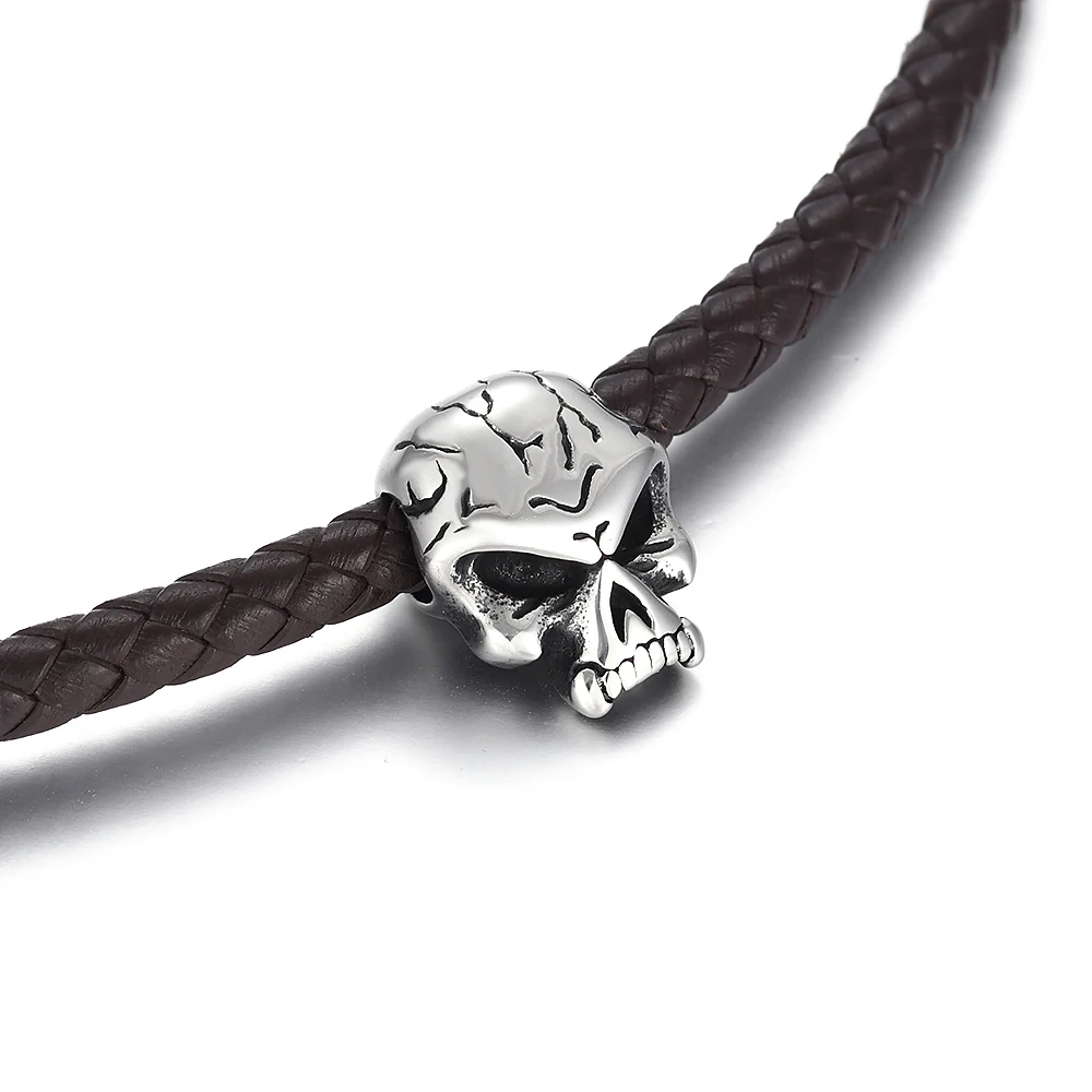 Stainless Steel Beads Skull Spacer Large Hole 6mm Slide Charm Pendant DIY Men Bracelet Making Supplies Jewelry Findings
