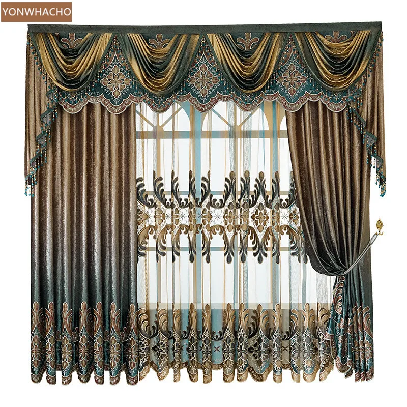 

Custom curtains Luxury noble European Thick velvet Flannel coffee living room cloth blackout curtain tulle valance drape B663