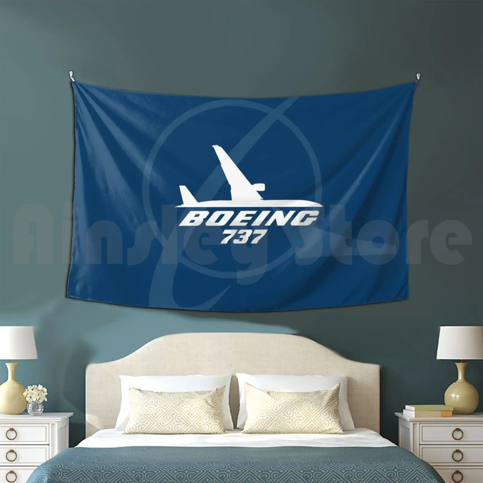 Boeing 737 Tapestry Living Room Bedroom Boeing 737 Aviation Jet Plane Pilot Captain Stripes Four Airways Jesus Christ