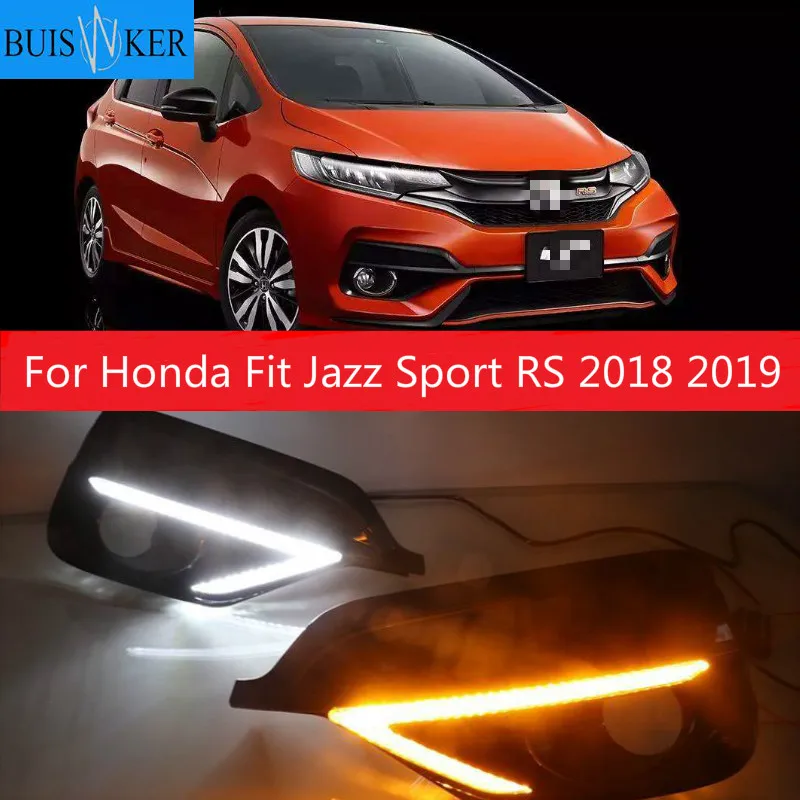 

2PCS For Honda Fit Jazz Sport RS 2018 2019 Turn Yellow Signal Relay Waterproof Car DRL 12V LED Daytime Running Light Fog Lamp