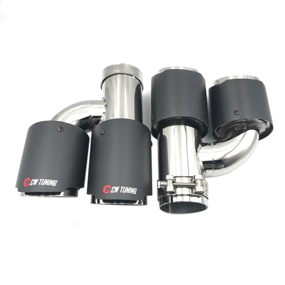 2Pcs 63mm Inlet 89mm Outle Dual-outlet Car Exhaust Tips Matte Carbon Fiber Muffler Rear End Pipe For Ak Universal Auto