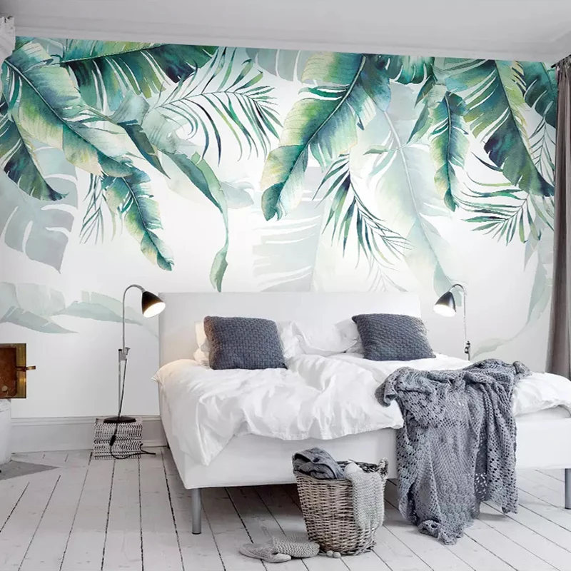 

Custom Size 3D Mural Wallpaper Banana Leaf Green Leaves Painting Modern Living Room Bedroom TV Background Wall Decorative Fresco