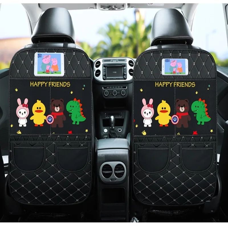 Thicken High Grade Car Kick Mats Waterproof Seat Back Protector for Car Seat Back PU Leather Car Anti Kick Pad with Storage Bag