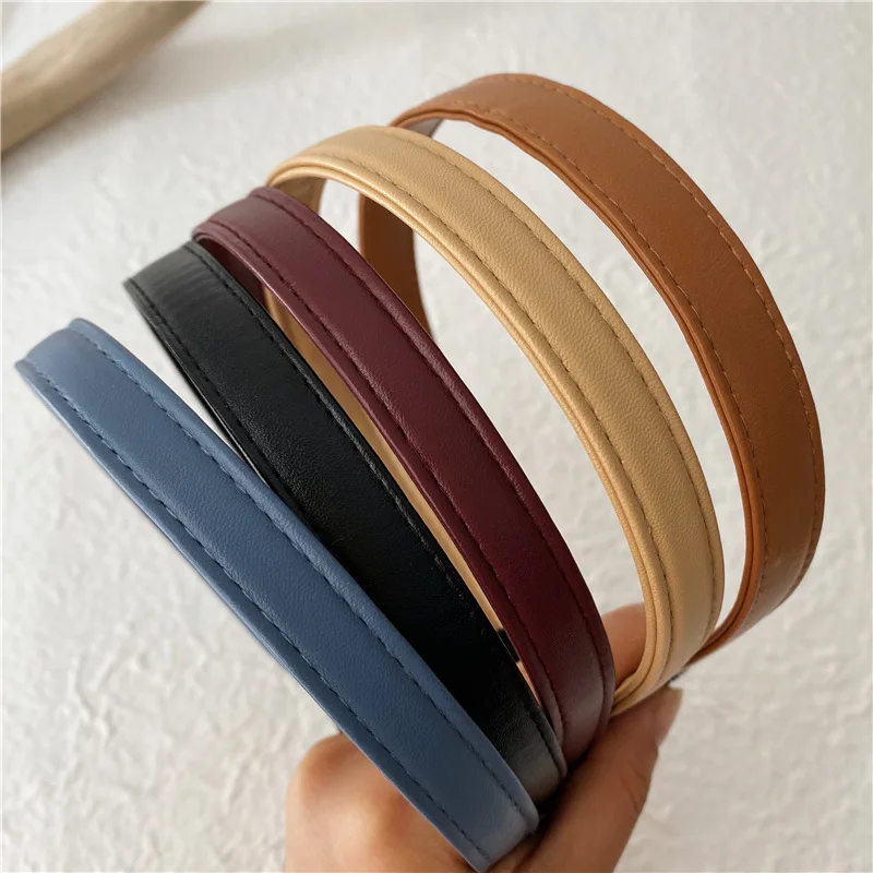 1.5cm Synthetic Leather Headband Solid Hairbands Bezel Thin-edged Turban Women Elegant Girl Hair Accessories Head Hoop Hair Band