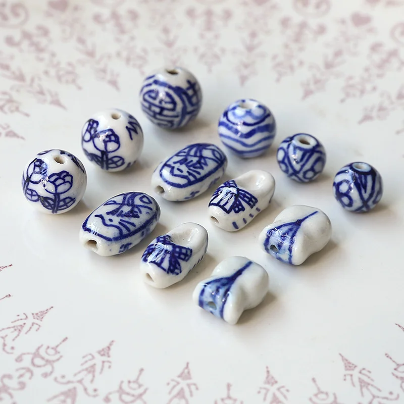 5PCS Retro Ethnic Style Ancient Flavor Blue and White Porcelain Beads Wenwan Loose Beads Literary Diy Handmade Beaded Material