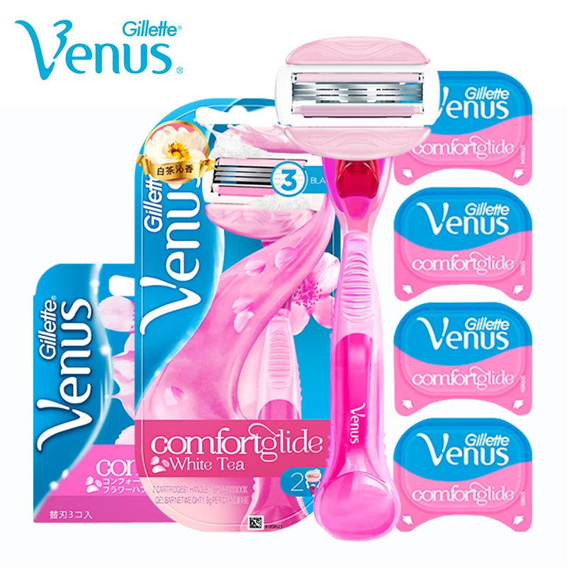 Gillette-maquinillas de afeitar Venus Breeze para mujer, hojas de afeitar auténticas de té blanco y rosa, recargas de cuchillas de afeitar, depilación para niñas