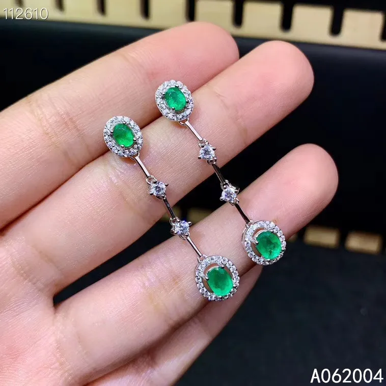 

KJJEAXCMY Fine Jewelry 925 Sterling Silver Inlaid Natural Gemstone Emerald Female Earrings Eardrop Trendy Support Detection