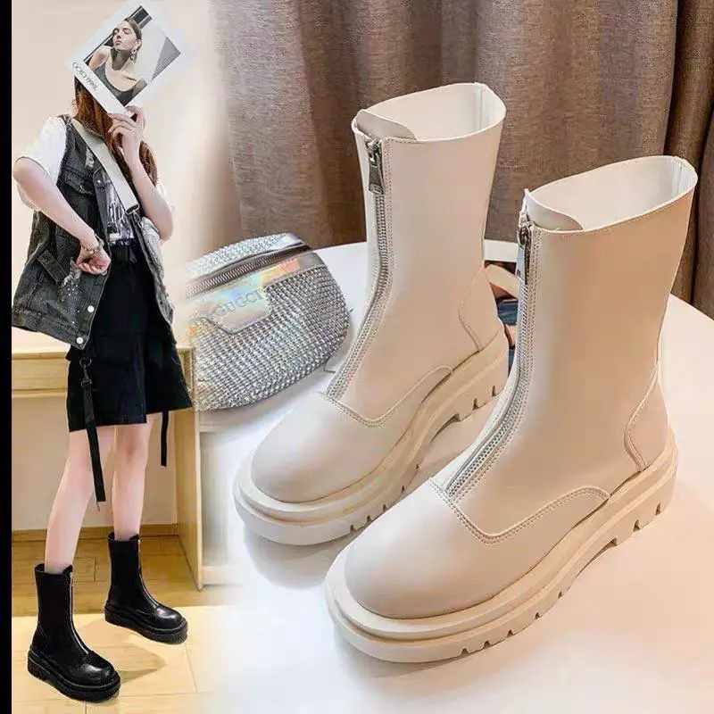 

Autumn Winter Women's Boots Ankle Boots Platform Women Chelsea Boots Round Toe Zipper Thick Sole Ladies Shoes Women's Mid-boots