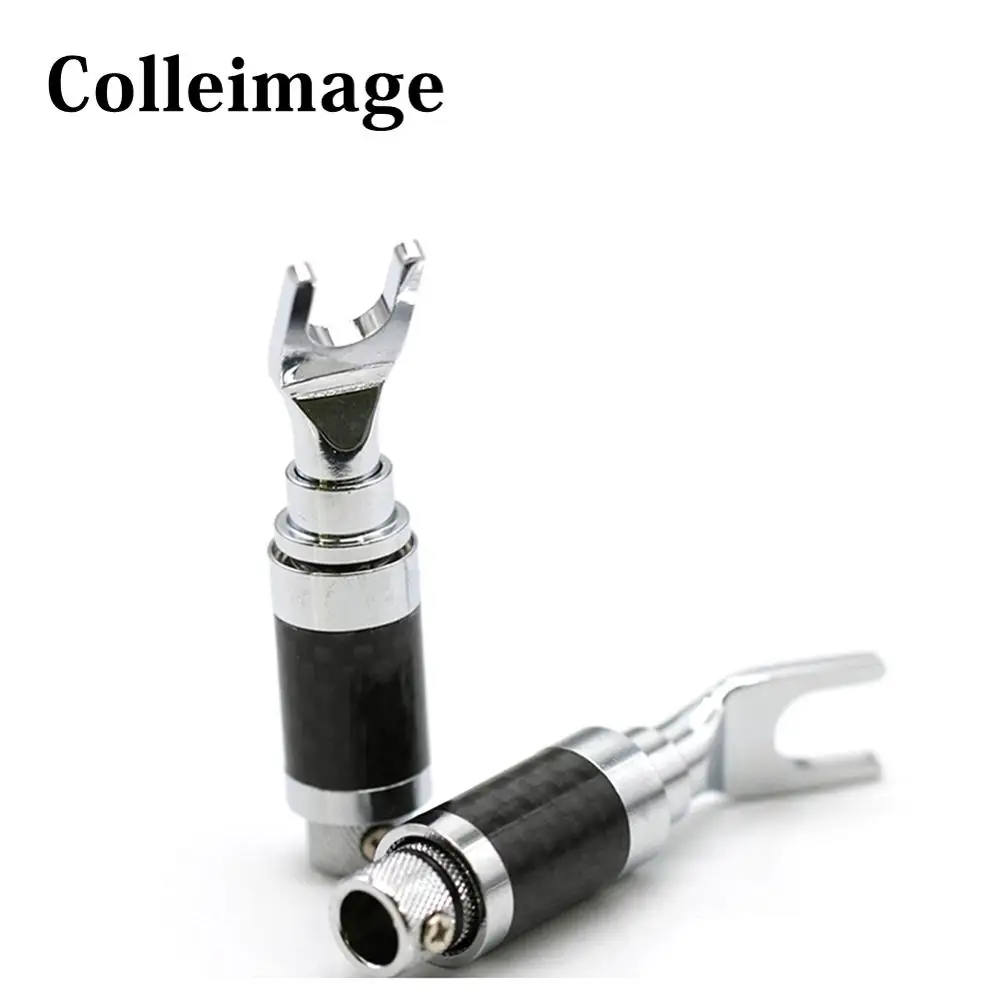 Colleimage 4 Pcs Hifi 4pcs High Performance Carbon Fiber Rhodium Plated Y  Spade Jack Connecter