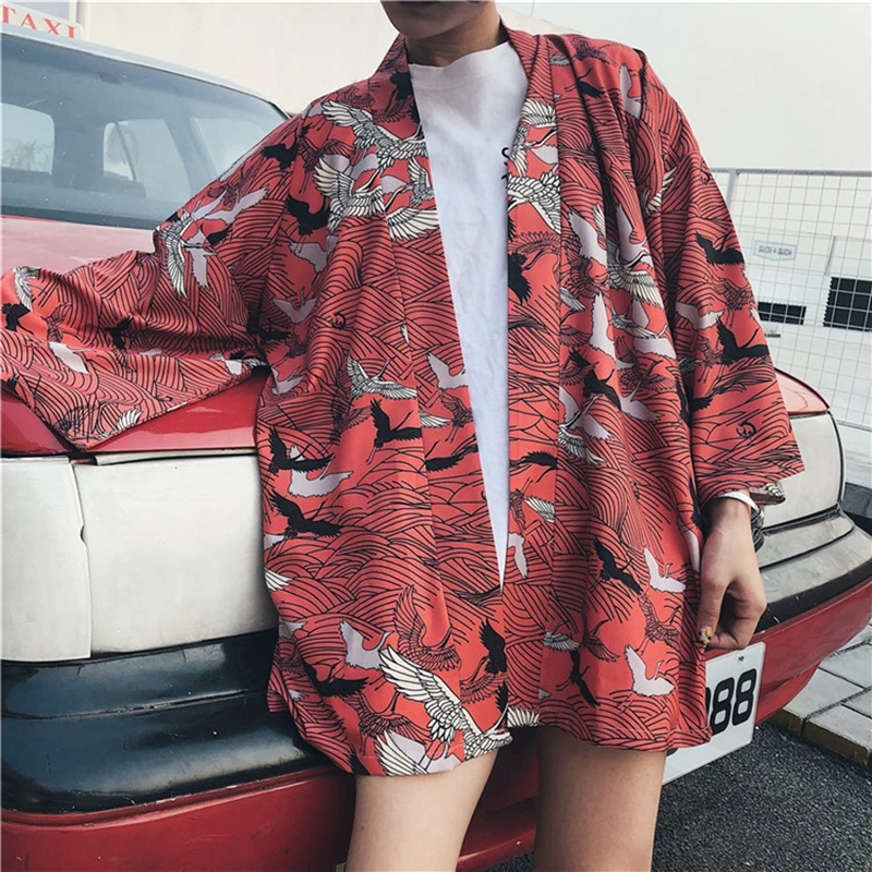 

Hip hop street Cardigan kimono yukata man japanese Short Robe Loose kimomo Chinese Style cardigan kimono haori