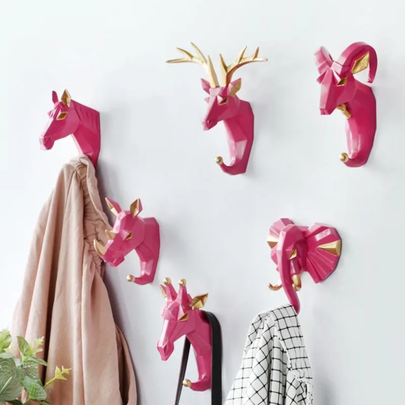 1pc Hanging Hook Animal Head Decorative Hook Deer Elephant Unicorn Rhinoceros Hanger Hook Keys Clothes Hat Wall Decoration Rack