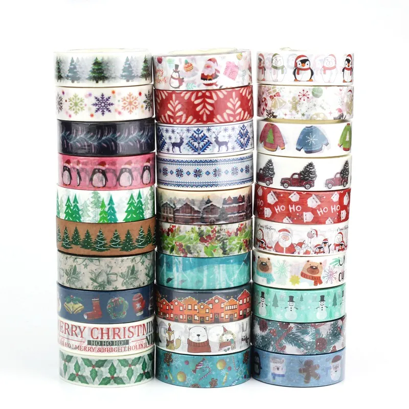 NEW 1PC. 10M Cute Polar bear Penguin Snowflake Reindeer Red Trucks with Christmas Tree Masking Washi Tape Set Decor Stationery