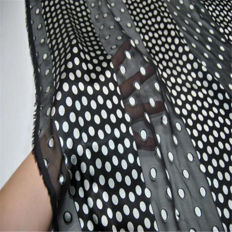 Silk Opal Fabric Burn Out 17m/m 54inches Sexy Polka Dots Patterns Jacquard Stripe Textile for Dress