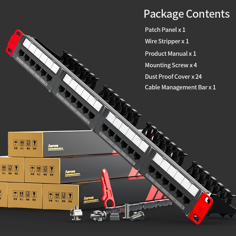 AMPCOM (omologato UL) Premium Series CAT5e/6 24/48 porte keystone Patch Panel, montaggio su Rack-1/2U, 19 pollici, 568A/B, 50u Gold Pla