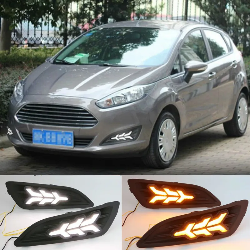 1Pair DRL For Ford Fiesta 2013 2014 2015 2016 Daytime Running Lights Fog head Lamp cover car styling white Daylight