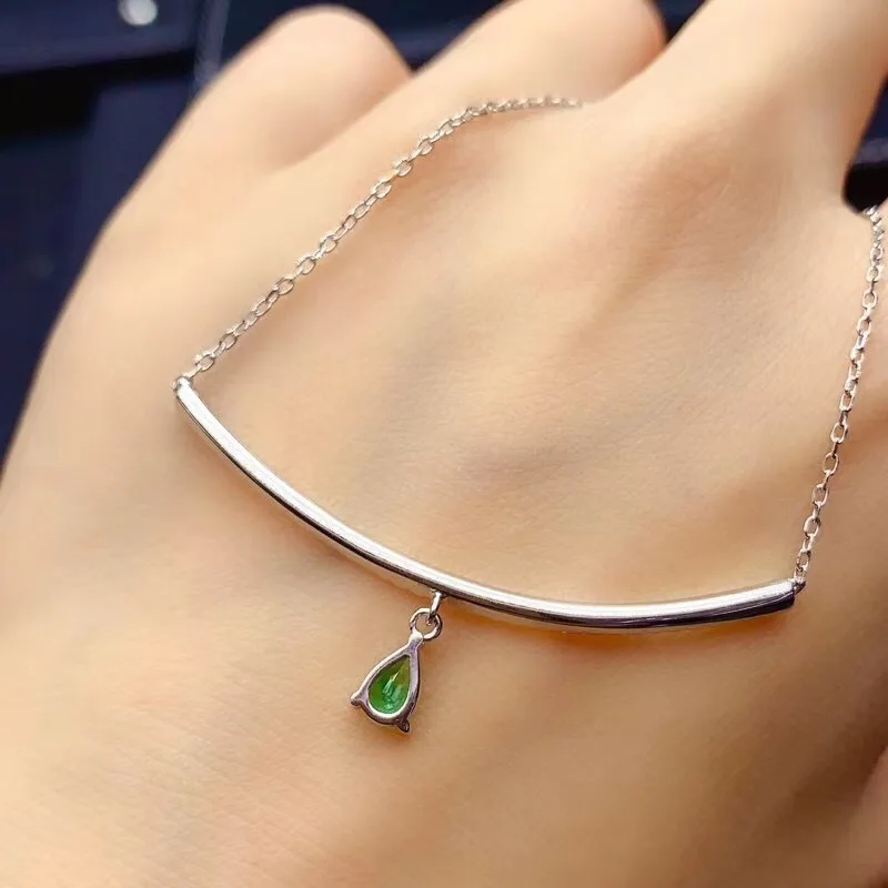 fine natrual Green Emerald Silver 925 Jewelry  45cm for Women Free Gift Ring Necklace Pendant Wedding Jewelry 4*6mm