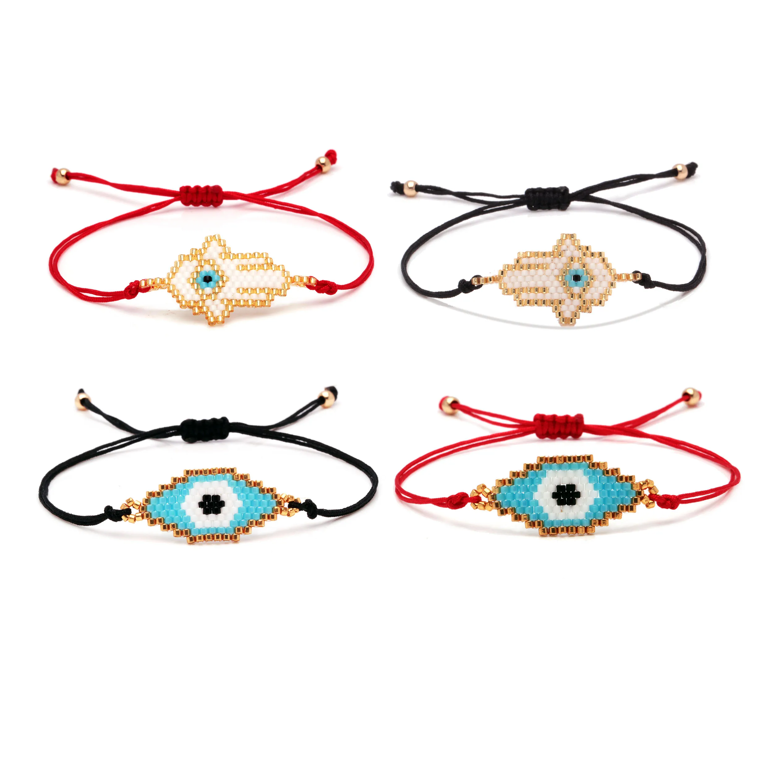 Handmade MIYUKI Bead Evil Eye Hamsa Hand Bracelets Women Men Red String Kabalah Lucky Greek Eye Fatima Geometric Knit Jewelry