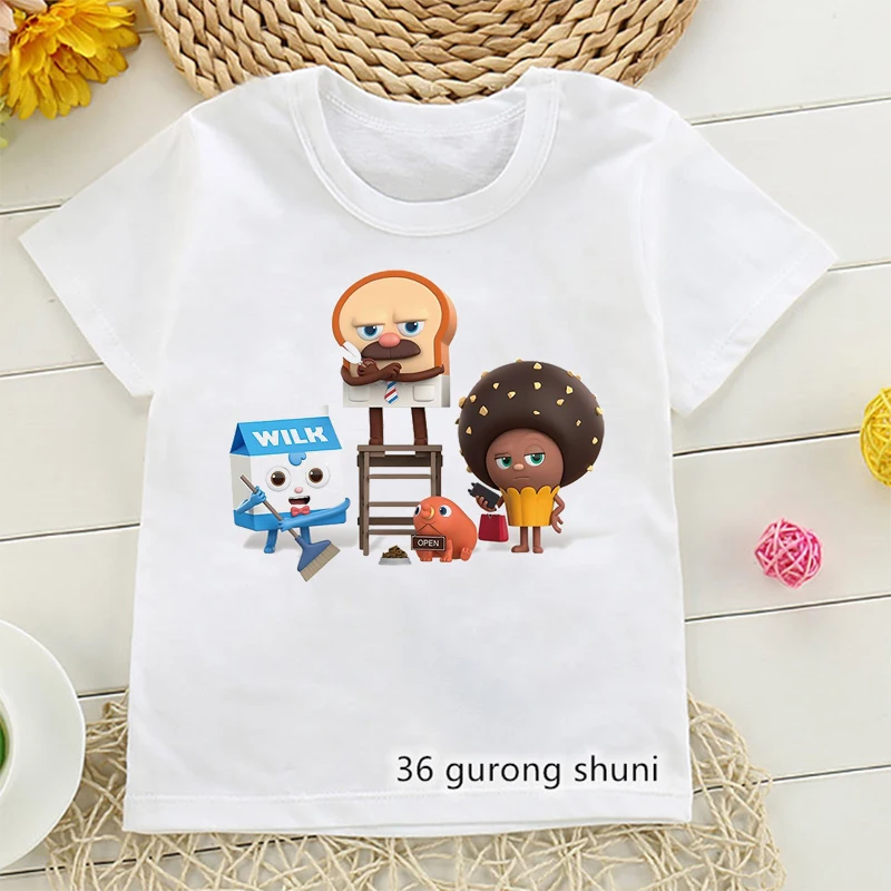 Newly Boys T-Shirts Cute Bread Barbershop Cartoon Print Kids Clothes White Shirt Tops Funny Kawaii Girls T Shirts Tops Wholesale