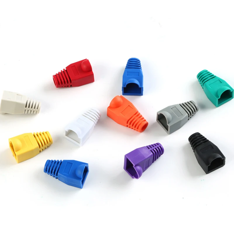 50 sztuk 1 sztuk unikalne RJ45 odciążenie buty złącze Ethernet buty pokrywa wtyczki RJ45 buty pokrywa dla CAT5E/6 kabel Ethernet