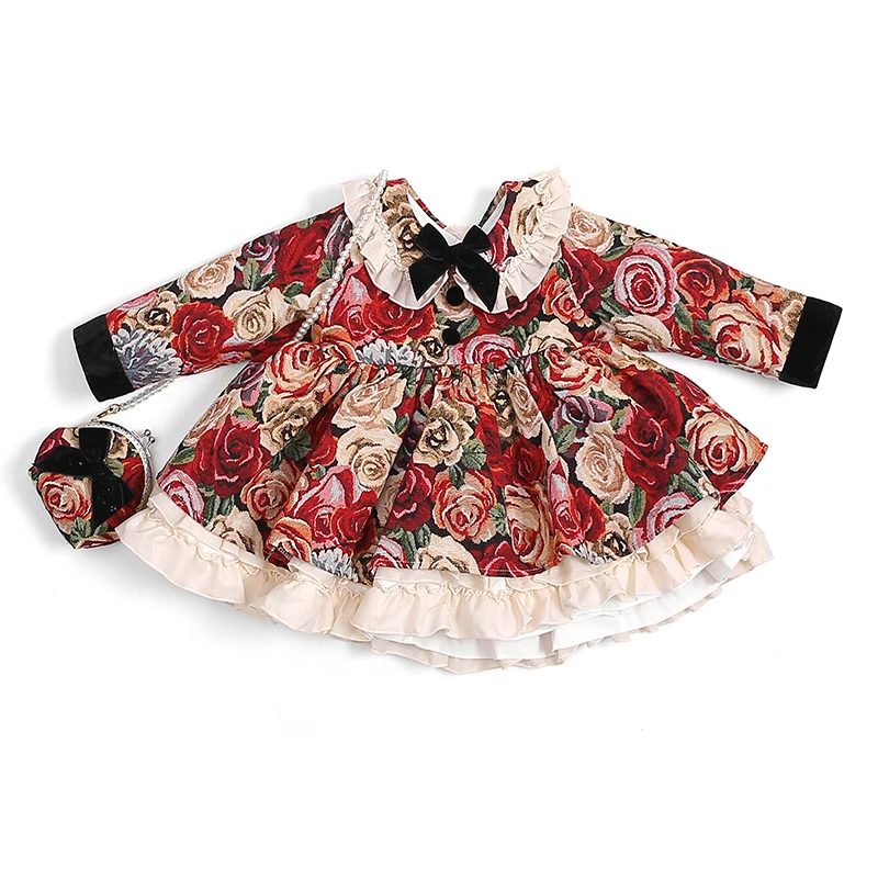 Autumn Kids Cotton Classic Vintage Black Jacquard Shirt Panty Princess Spanish Christmas DressToddler Girl Clothes Eid Clothes