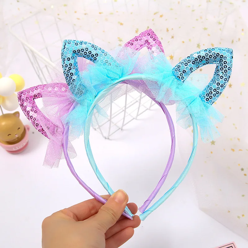 New lace cat ear headband children\'s hair accessories girl princess birthday headband sequin headband