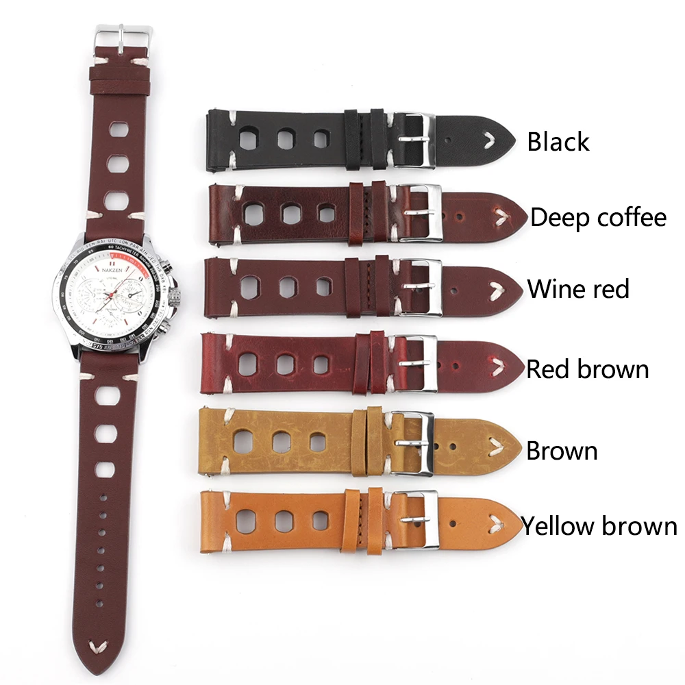 Handmade Vintage Real Leather Strap Watch Band Watch Accessories Bracelet 18mm 20mm 22mm 24mm Red Black Brown Color Watchband