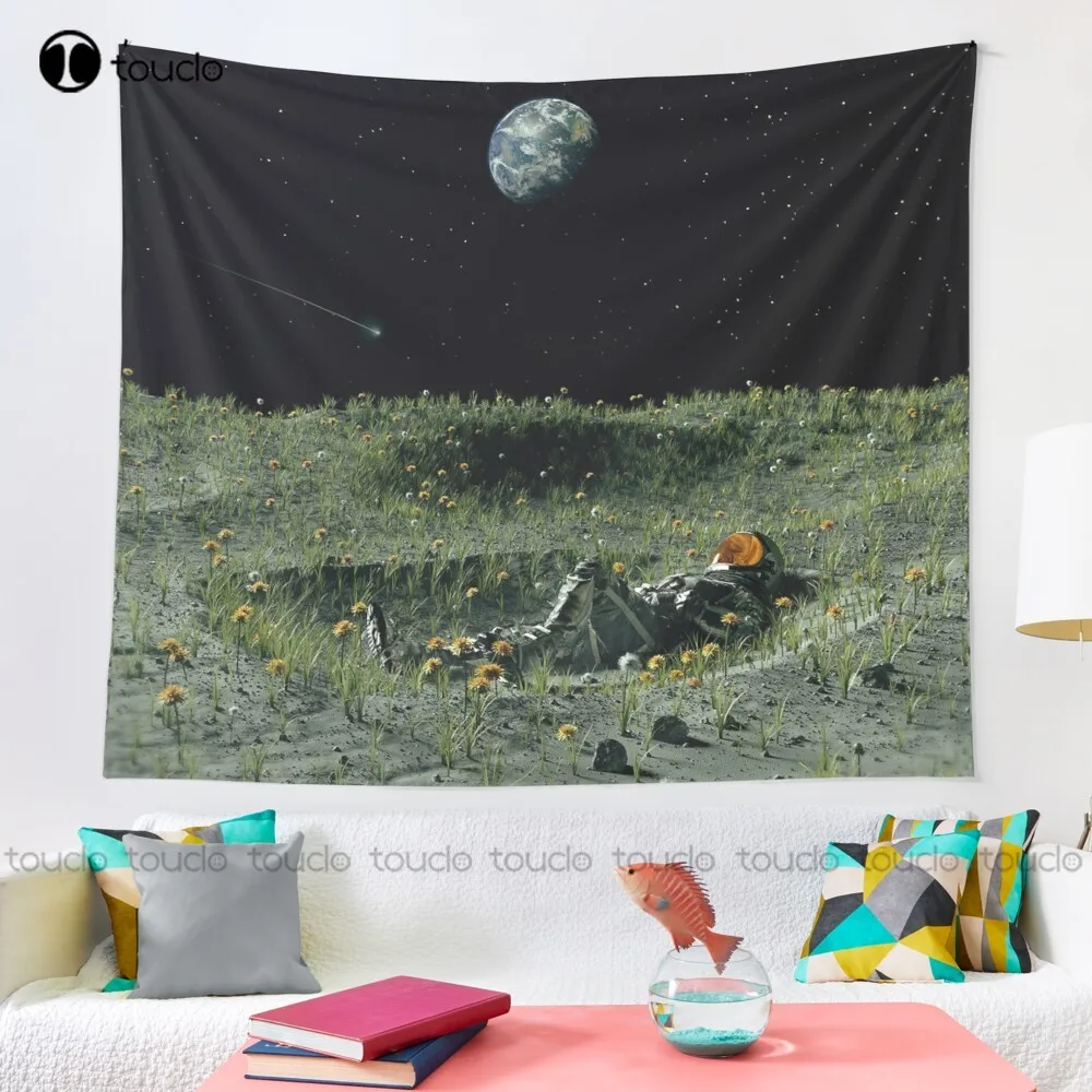 A New Home Space Stars Nature Moon Earth Tapestry Retro Tapestry Blanket Tapestry Bedroom Bedspread Decoration Wall Covering