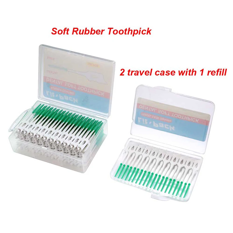 Silicone Dental Pick Interdental Brush Teeth Stick Soft Toothpick Oral Hygiene Care Tools2 Travel Cases 1 Refill 240 pieces