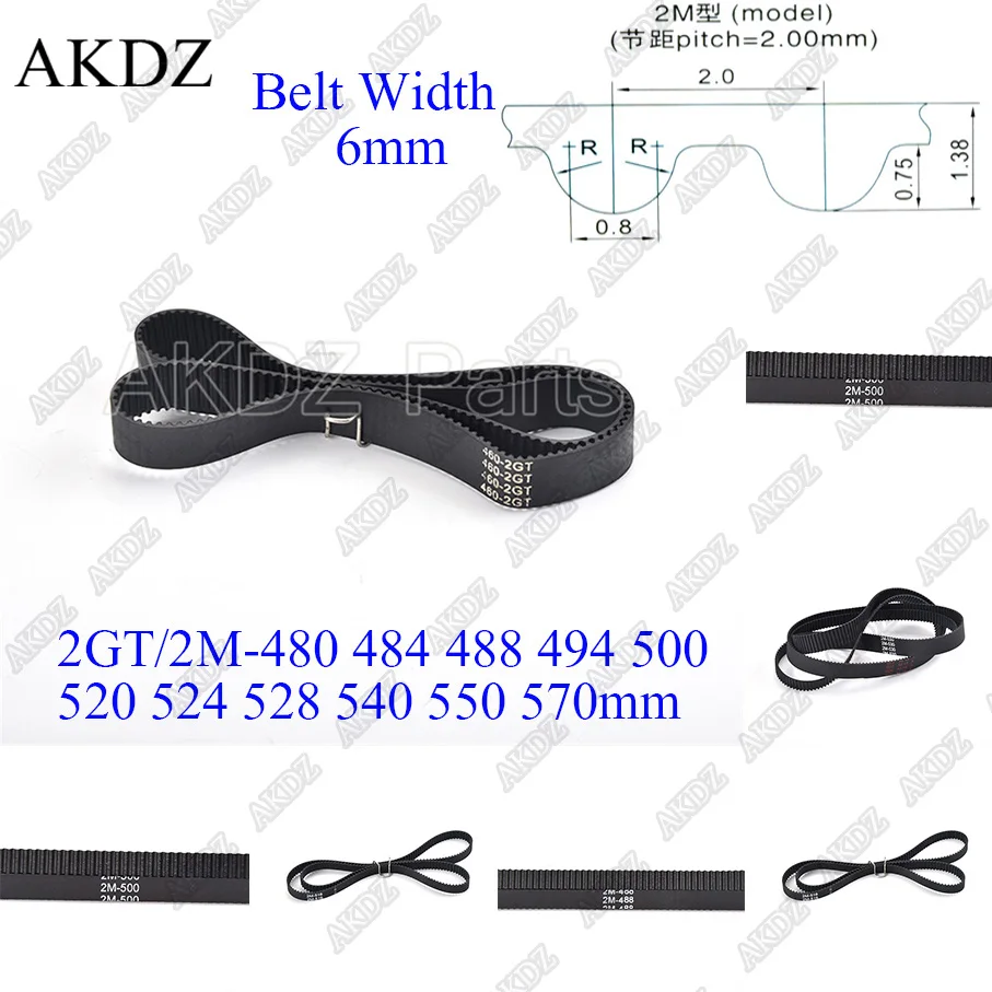 2MGT 2M 2GT Synchronous Timing belt Pitch length 480 484 488 494 500 520 524 528 540 550 570 width 6mm  Rubber closed