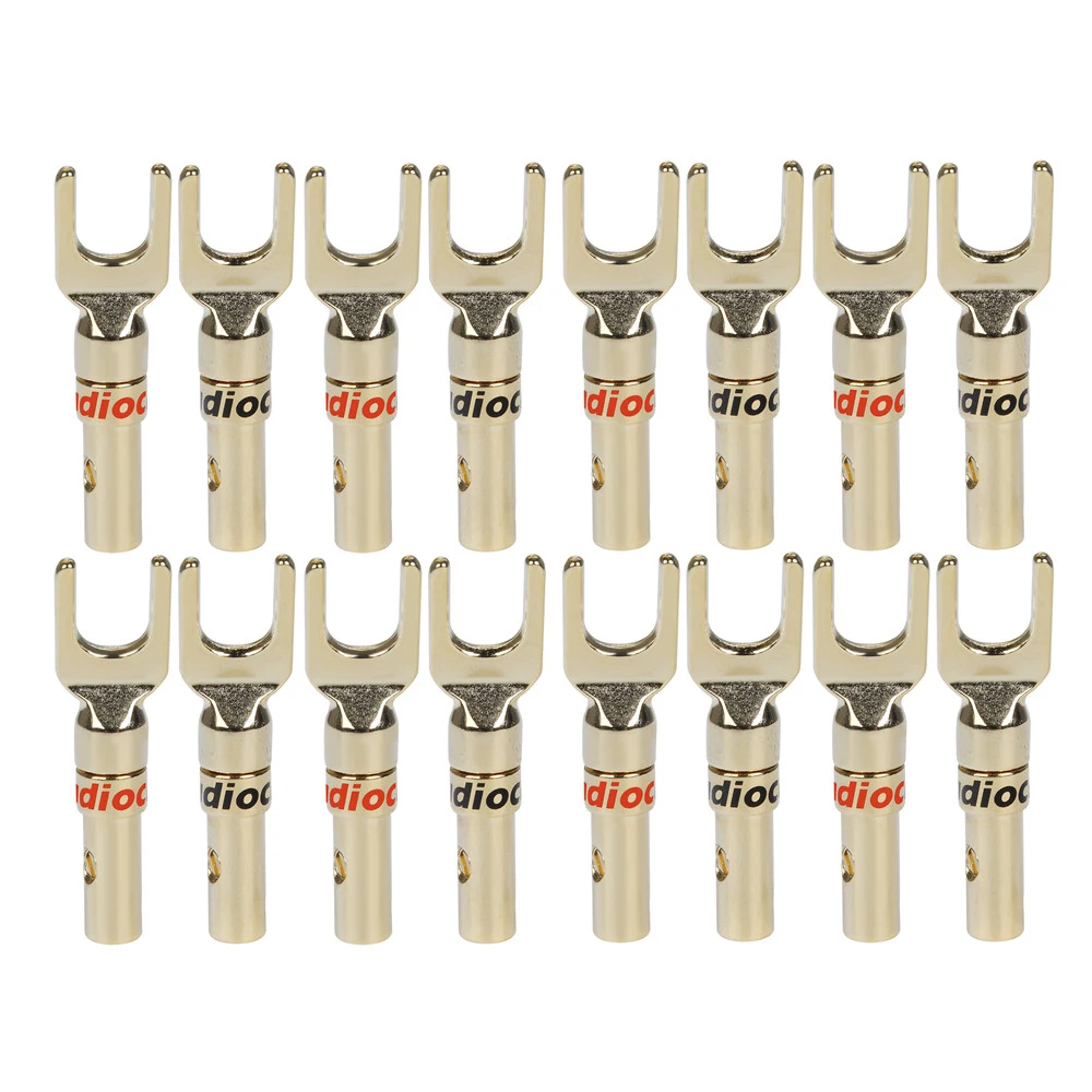 Audiocrast S101G 스페이드 플러그 24K 골드 도금 포크 플러그 스피커 Y 커넥터 어댑터 Y 스페이드 스피커 플러그 HIFI Diy 스피커