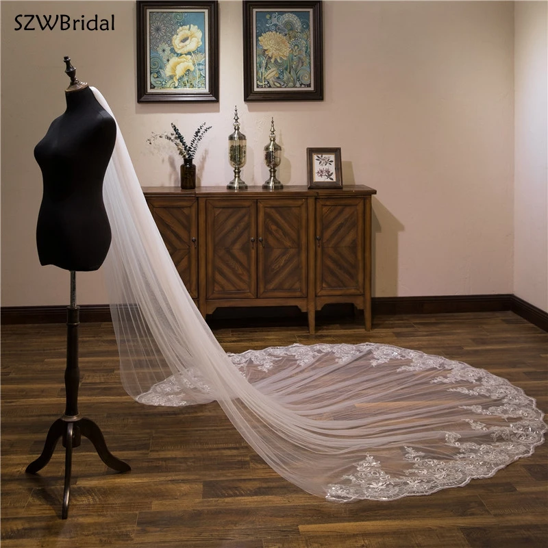 New Arrival Lace Sequin Wedding Veils 3 Meter Bridal Veil Wedding Accesorios Bridal Headwear Novia Velos Voile Wesele With Comb