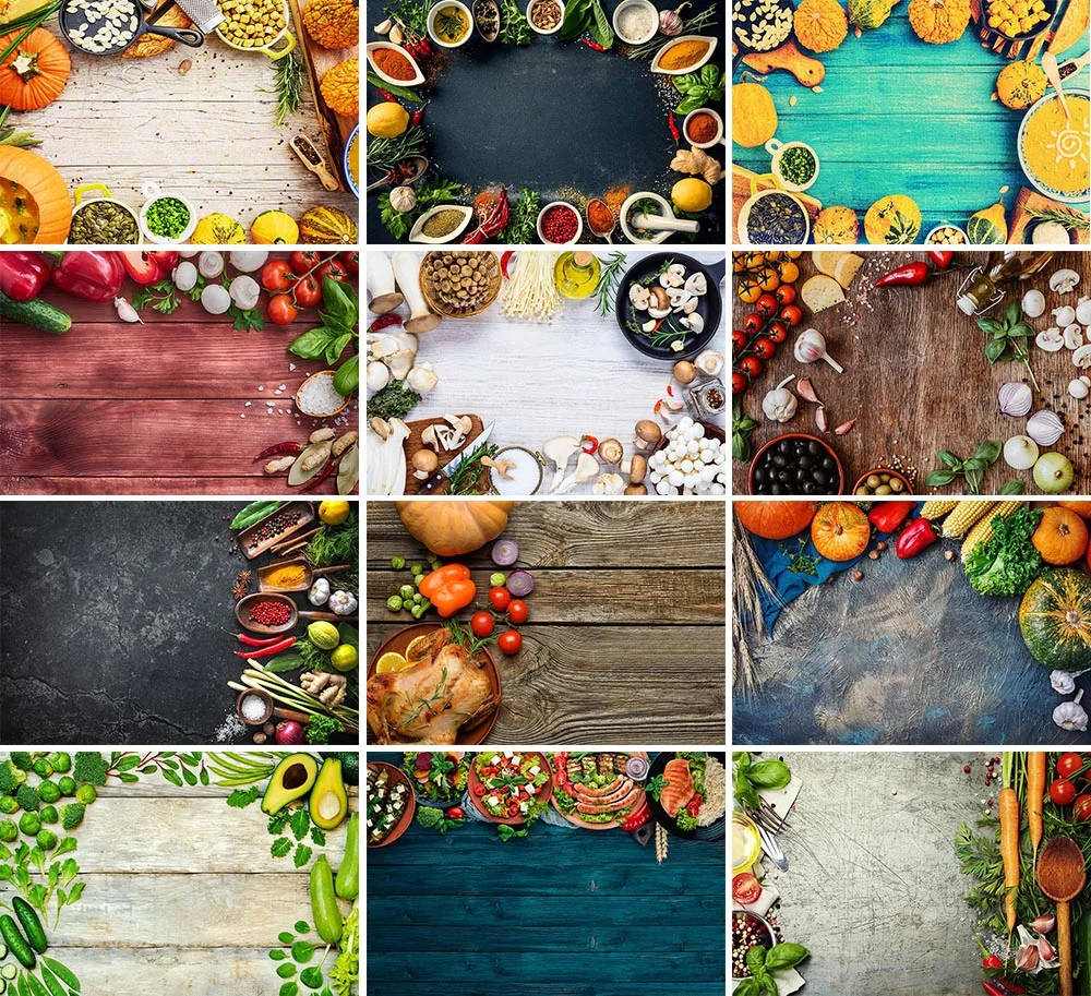 

Avezano Food Photography Backgrounds Grunge Wall Vegetables Kitchen Wood Board Plank Backdrops Studio Decor Props Photozone