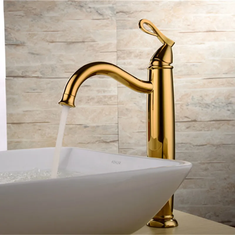 Tall Luxury gold brass bathroom sink faucet cold hot basin mixer faucet high quality gold faucet