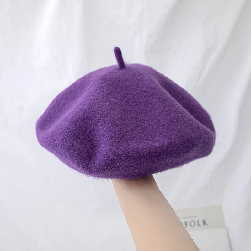 100% Wool beret hat New winter 25 Color thickened Woolen Artist cap British Hepburn French Pumpkin hats For Girl women Ladies