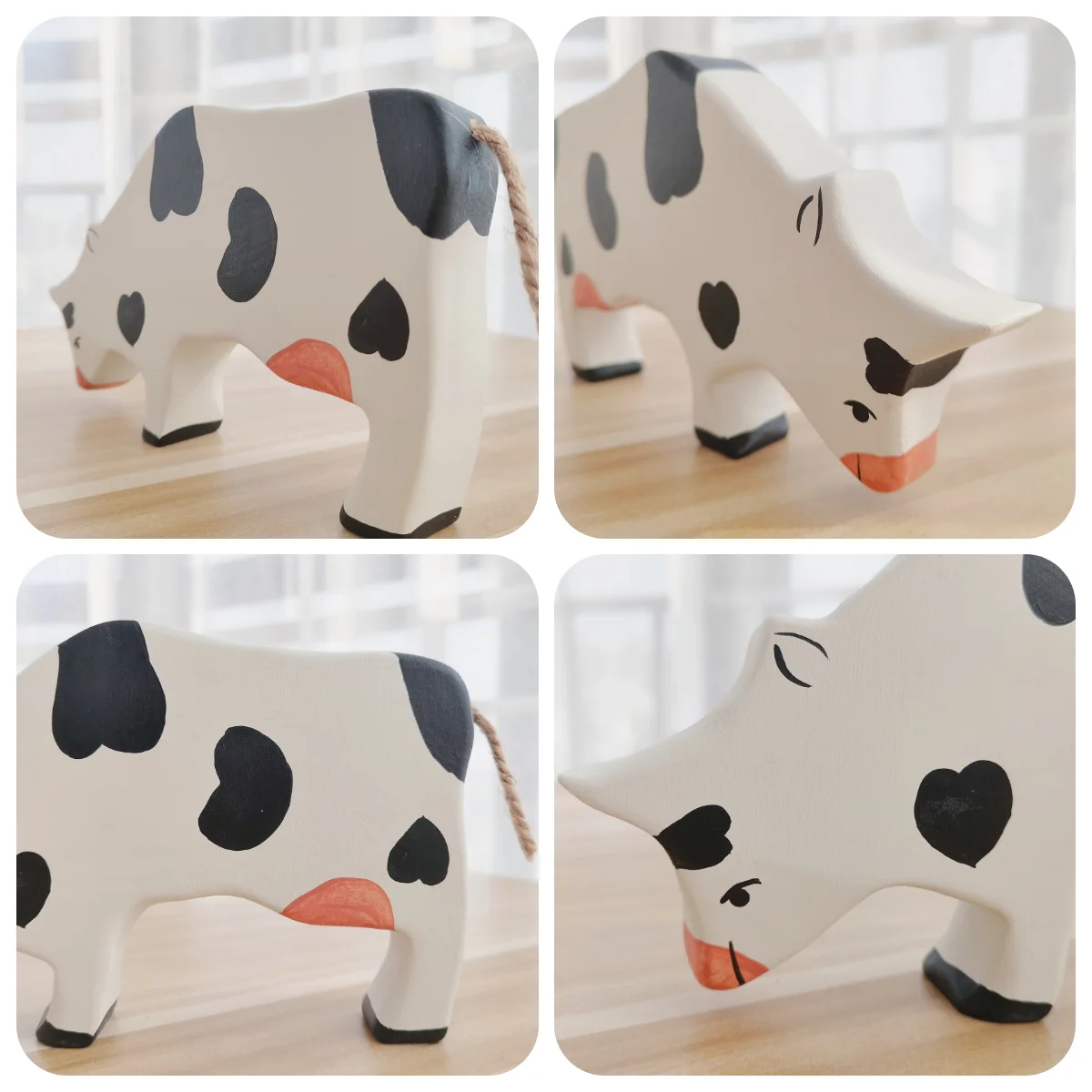 Cow Wooden Natural Montessori Handmade Figure Large Animals Handcarft Toys For Kids Animals Cognition Early Educational Toy