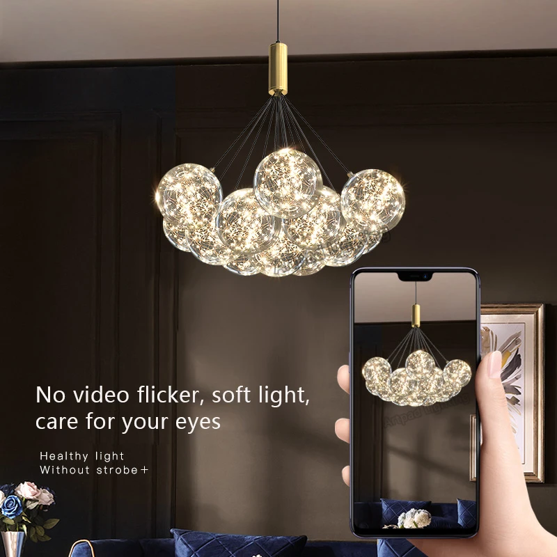 American Clear Bubble Chandelier Lighting Living Room Romantic Light Luxury Bedroom Decor Creative LED Bar Table Chandelier