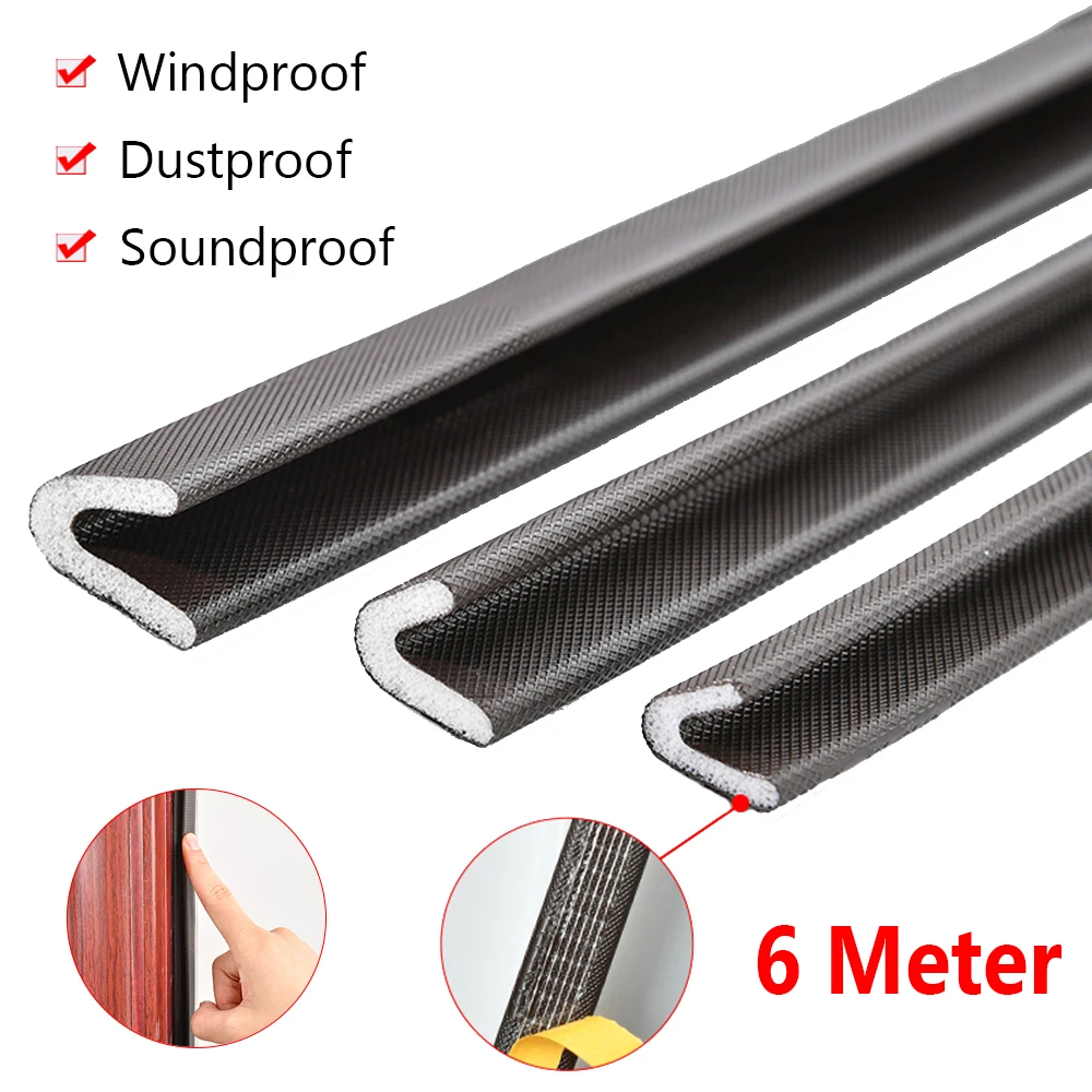 6M PU Foam Sound Proof Door Strip Self Adhesive V Type Sealing Strip Weather Stripping Door Seal Strip For Window And Door