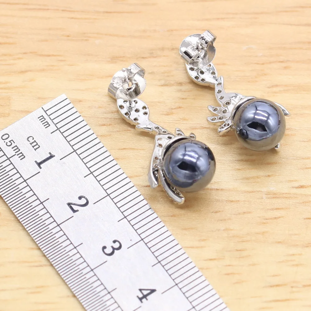 Black Pearl Silver Color Jewelry Sets for Women Earrings Necklace Pendant Ring New Arrival