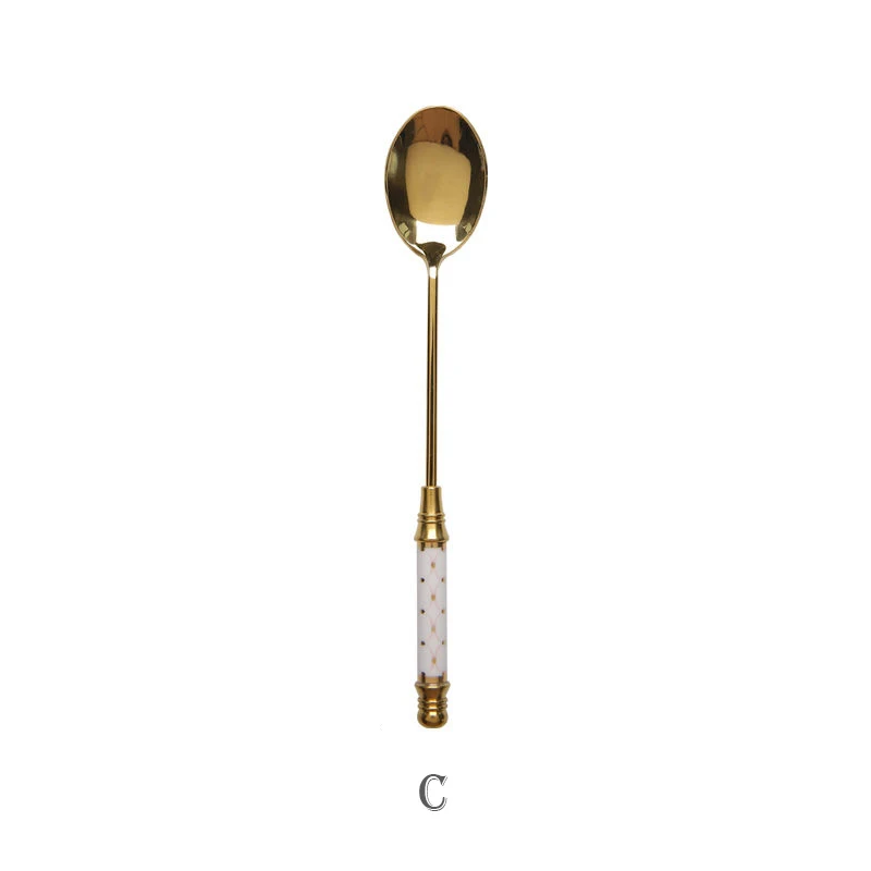 Edelstahl Dessert Löffel Keramik Langen Griff Eis Löffel Teelöffel Gold Kaffee Kuchen Obst Milch Löffel Küche Geschirr – Detail 11