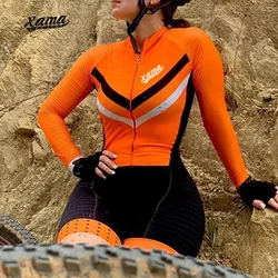 XAMA CYCLING Long Sleeve Jumpsuit Roupas Femininas Com Frete Gratis Women's Professional Team Bike Skinsuit Sportswear Dress Kit